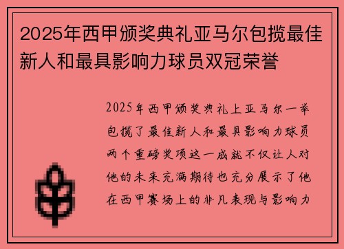 2025年西甲颁奖典礼亚马尔包揽最佳新人和最具影响力球员双冠荣誉 2025年西甲颁奖典礼亚马尔包揽最佳新人和最具影响力球员双冠荣誉